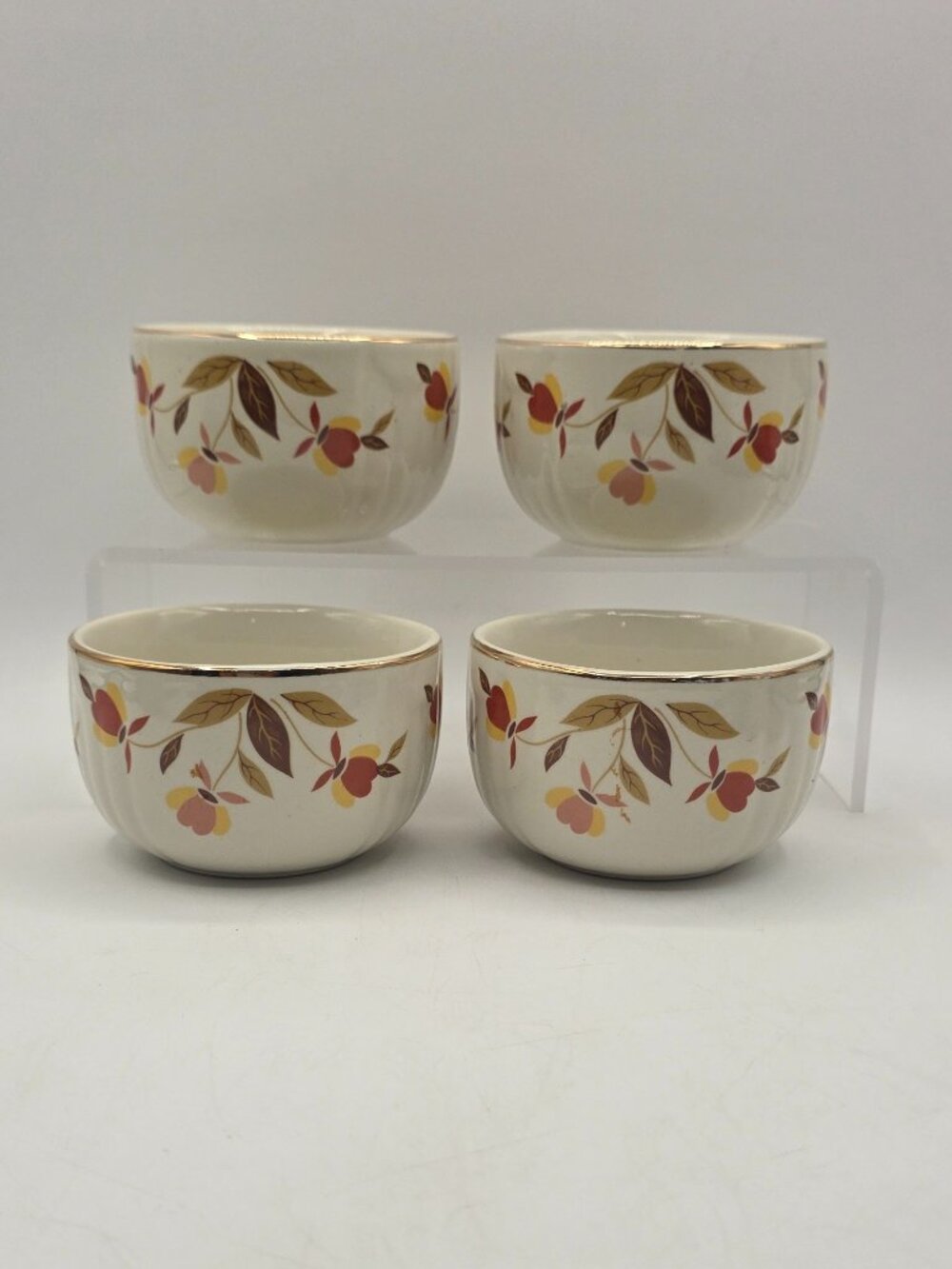 Hall's Superior Autumn Leaf Mary Dunbar Custard Cups Set 4 Jewel Tea MCM Vintage